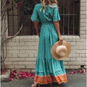 Boho Short Sleeve Loose Maxi Dresses Casual Long Dresses